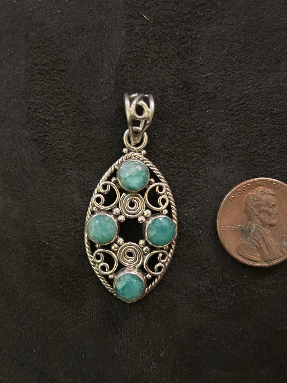 Vintage Sterling Silver Pendant With Chalcedony Stones .925 Antique